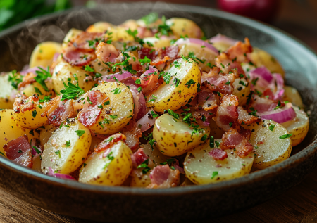 Немецкий картофельный салат с беконом! Заправка из кубика вас поразит