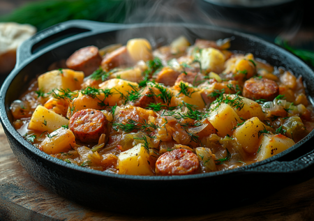 Простой и вкусный рецепт! Рагу из капусты, картошки и сосисок