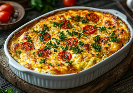 Пышный омлет с сыром и помидорами из духовки: воздушный, как суфле