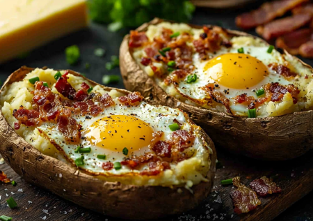 Большая картошка с сыром, беконом и яйцом! Просто запечь и начинить