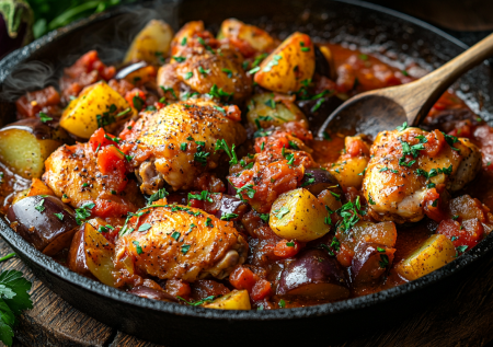 Летнее рагу с куриными бедрами и баклажанами! Вкусный и простой рецепт