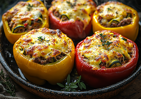 Фаршированные перцы с кабачком и сырной корочкой! Вкусный летний рецепт