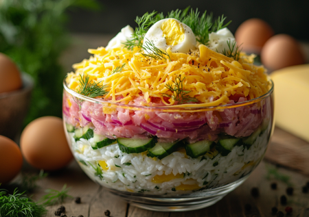 Простой салат с рисом и тунцом! Вкусное сочетание обычных продуктов