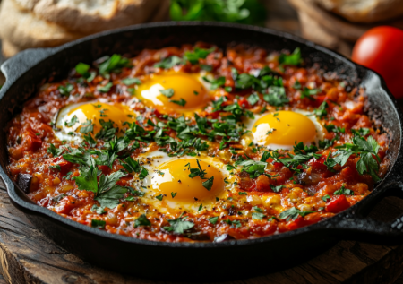 Восточный завтрак: готовим шакшуку — вкусную яичницу с томатами