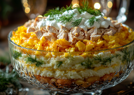 Салат «Курица под шубой»! 4 ингредиента — и вкуснейшая закуска готова