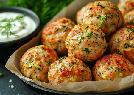 Куриные фрикадельки с кабачком в йогуртовом соусе! Простой и вкусный рецепт