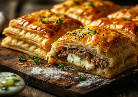 Слоёные пирожки с фаршем и сыром «Чижики»! Вкуснятина с огуречным соусом