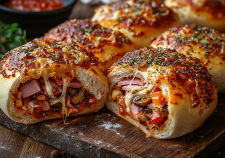 Булочки-пиццы с ароматной начинкой! Вкуснейшее тесто, и удобные как пирожки