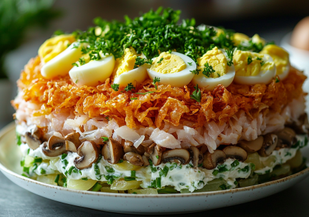 Салат «Царская охота» с картофельной соломкой! Популярнее и вкуснее оливье