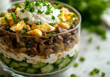 Салат «Русский» — сытный и низкокалорийный! Вкусный рецепт с печенью