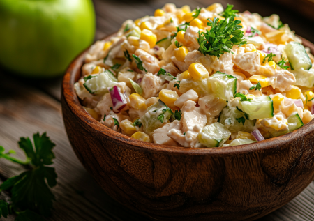 ПП-салат с курицей и маринованными огурцами: богат белком и клетчаткой