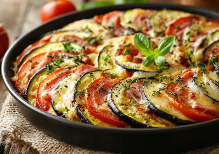 Самый вкусный летний рататуй! Нужны кабачки, баклажаны и ветчина
