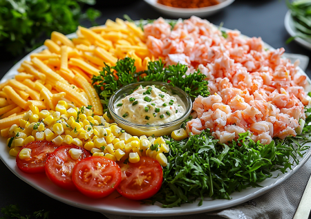 Крабовый салат с помидорами «Цветок»! Очень вкусный и с красивой подачей