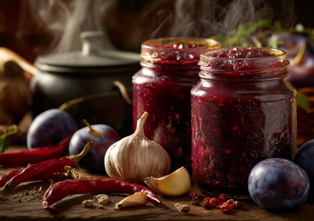 Острая сливовая аджика с чесноком и хреном