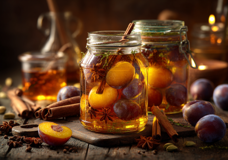 Сливы в пряном медовом сиропе с коньяком