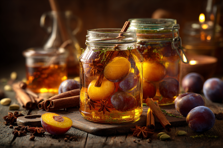 Сливы в пряном медовом сиропе с коньяком