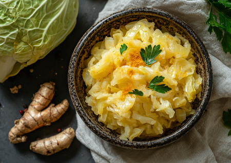С восточным акцентом: маринованная капуста с имбирем и куркумой