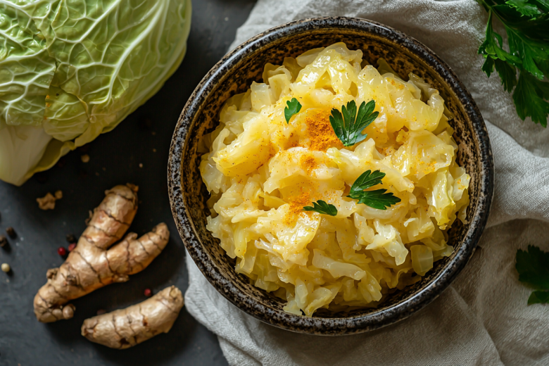 С восточным акцентом: маринованная капуста с имбирем и куркумой