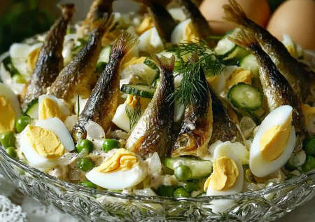 Бесподобный салат со шпротами и зеленым луком! Самый простой и вкусный