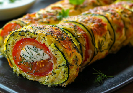Быстрый кабачковый рулет на закуску: вкусная начинка из помидора и чеснока