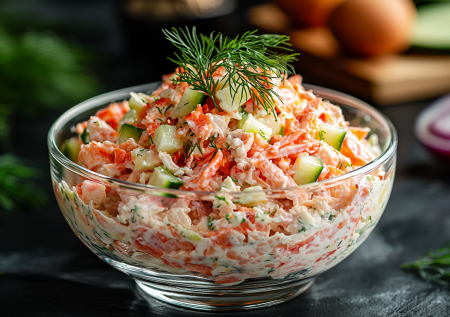 Салат «Марго» с крабовыми палочками и копченой курицей — просто и вкусно