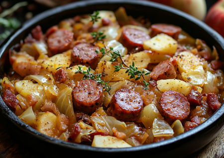 Тушеная капуста с яблоками и колбасками! Вкуснятина из простых продуктов