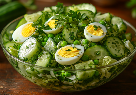Салат «Изумруд» с горошком и огурцом: 4 простых ингредиента, но вкус изумительный