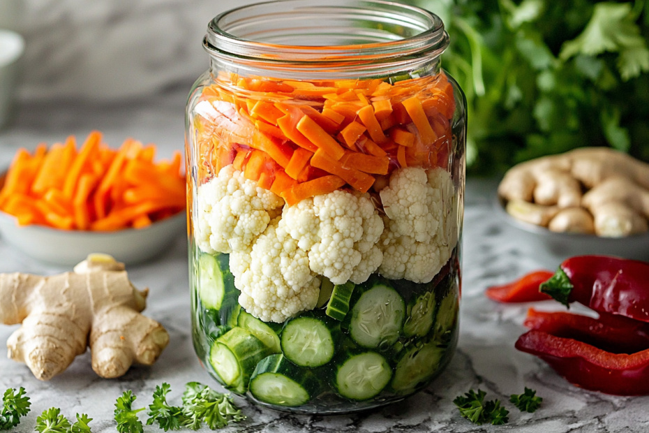 Салат на зиму с цветной капустой и кунжутной пастой