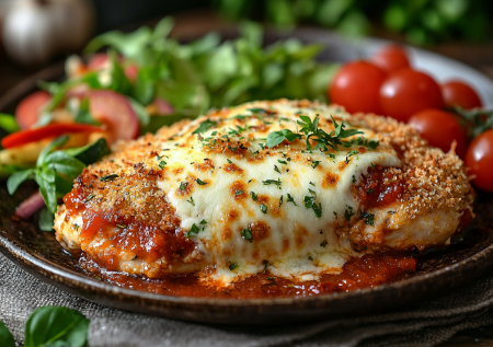 Курица в сухарях под сыром и томатным соусом: 15 минут и вкусный обед готов