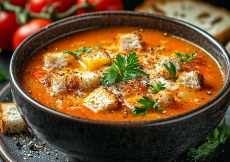 Томатный суп-пюре с брынзой и ржаными гренками! Самый лучший рецепт осени — просто и вкусно