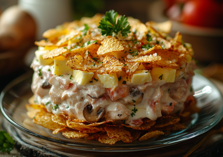Салат с чипсами и шампиньонами — хит любого застолья! Это сочетание понравится всем