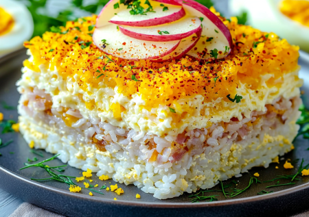 Салат «Бангладеш» вкуснее «Мимозы»! Обалденное сочетание риса с рыбными консервами