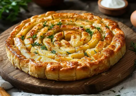Секретное превращение обычного теста в пирог-улитку: мясной рулет с картофелем и луком, который удивит гостей