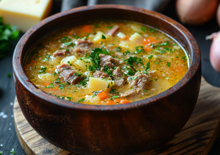 Сытный суп с плавленым сыром и копчеными ребрышками! Согреет в прохладную осень и зиму!