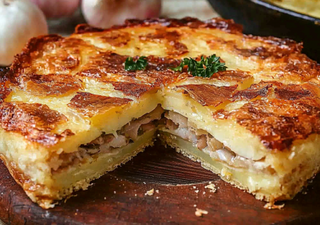 Пирог с рыбной консервой и картофелем на скорую руку: вкусный даже холодный