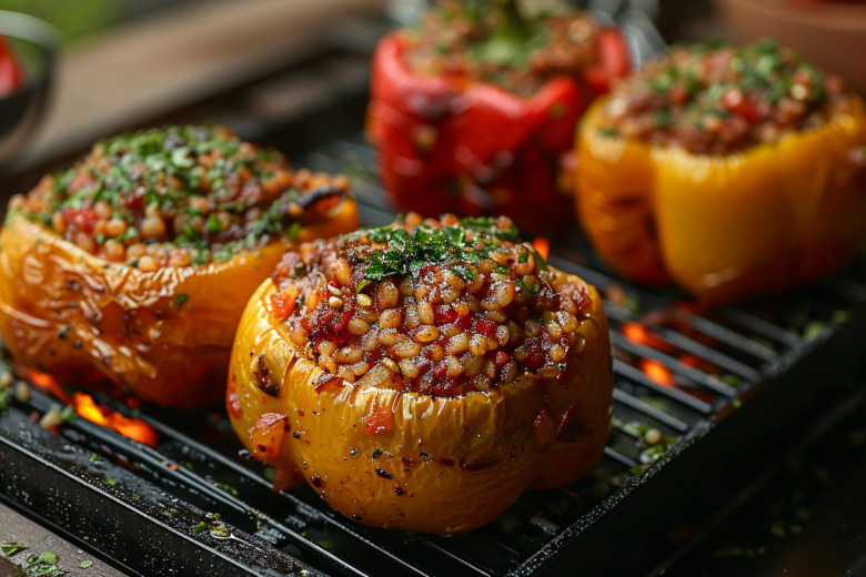 Запеченные перцы с булгуром под сырной корочкой