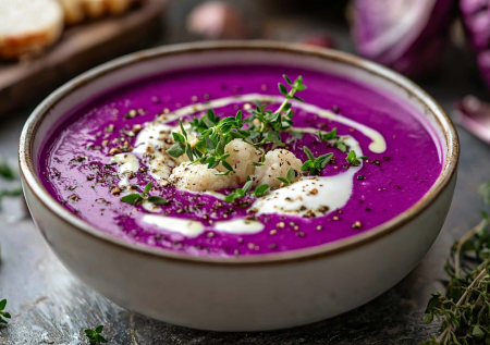 Этот крем-суп покоряет видом, а затем и вкусом — фиолетовая вкуснятина к обеду