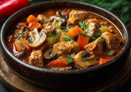 Мясо, тушёное с шампиньонами и сладким перцем: готовим вкусное домашнее жаркое