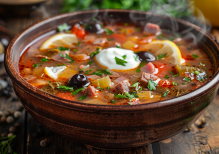 Бросила все в кастрюлю и забыла. Через полчаса — вкуснейший обед. Ароматная солянка с сосисками