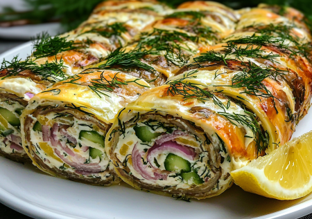 Обалденный рулет со шпротами: печем сырную основу и начиняем вкусной начинкой