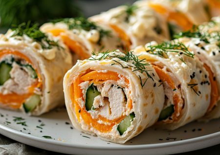 Рулетики из лаваша с копчёной курицей и морковчёй: идеальная закуска для любого случая