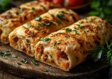Жареные лавашики с колбасой, сыром и помидором: вкуснейшая закуска