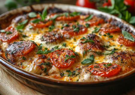 Куриная печень по-итальянски готовится очень просто: вкусное блюдо с сырной корочкой и сочными помидорами