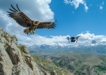 Появились кадры, как орел сбивает FPV-дрон в горах Дагестана