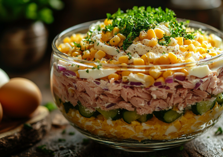 Похож на «Мимозу», но нежнее и не такой жирный! Готовим салат с тунцом и кукурузой