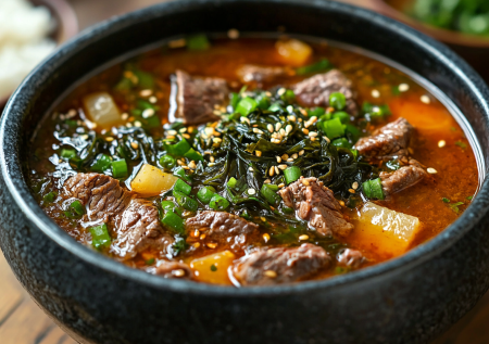 Корейский праздничный суп миёккук. Суп с жареной говядиной — очень вкусно и необычно