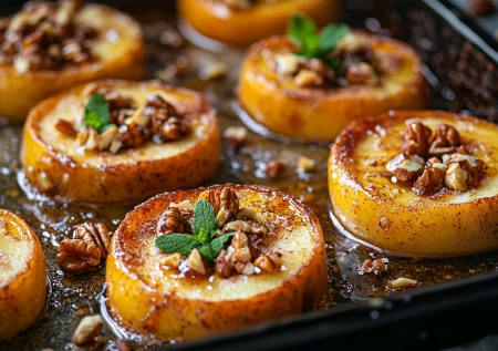 Нежные яблочные кольца с медом и орехами — вкусное угощение к чаю. Нежнее и проще шарлотки