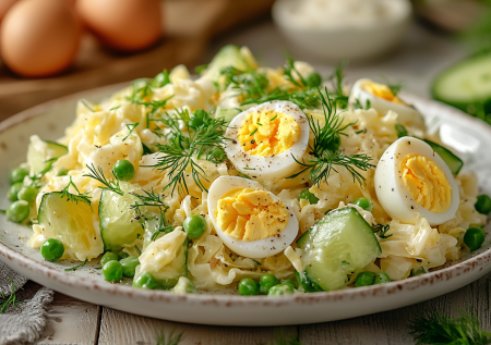 Капустный салат с яйцами и горошком: скорее всего вы так еще не смешивали. Сочетание простое, но вкус обалденный