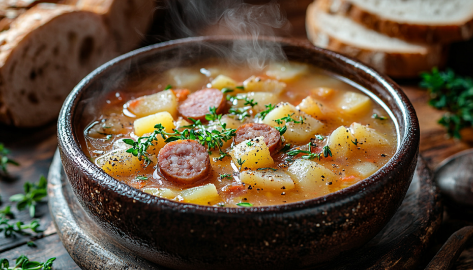 Густой картофельный суп с сосисками