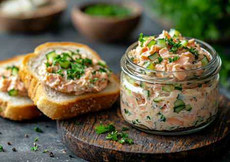 3 ингредиента, 2 минуты времени — и вкусная намазка для тарталеток и тостов готова: рыбная версия